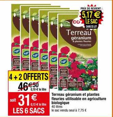 terreau géranium et plantes fleuries utilisable en agriculture