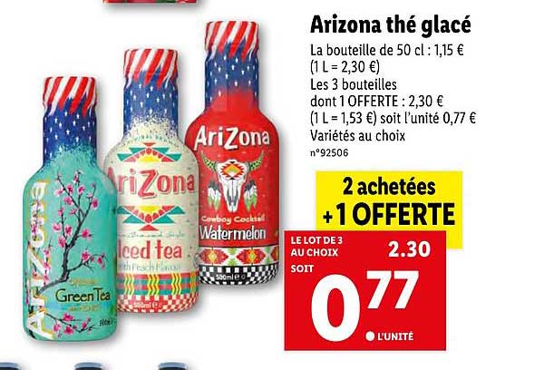 arizona thé glacé 2 achetées + 1 offerte