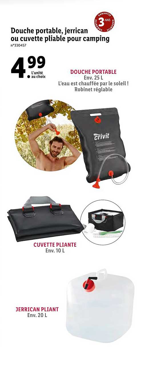 douche portable jerrican ou cuvette pliable pour camping