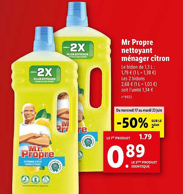 mr propre nettoyant ménager citron -50% sur le 2ème