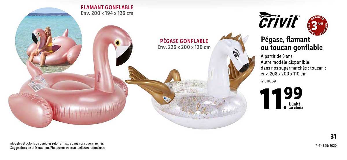 pégase flamant ou toucan gonflable crivit