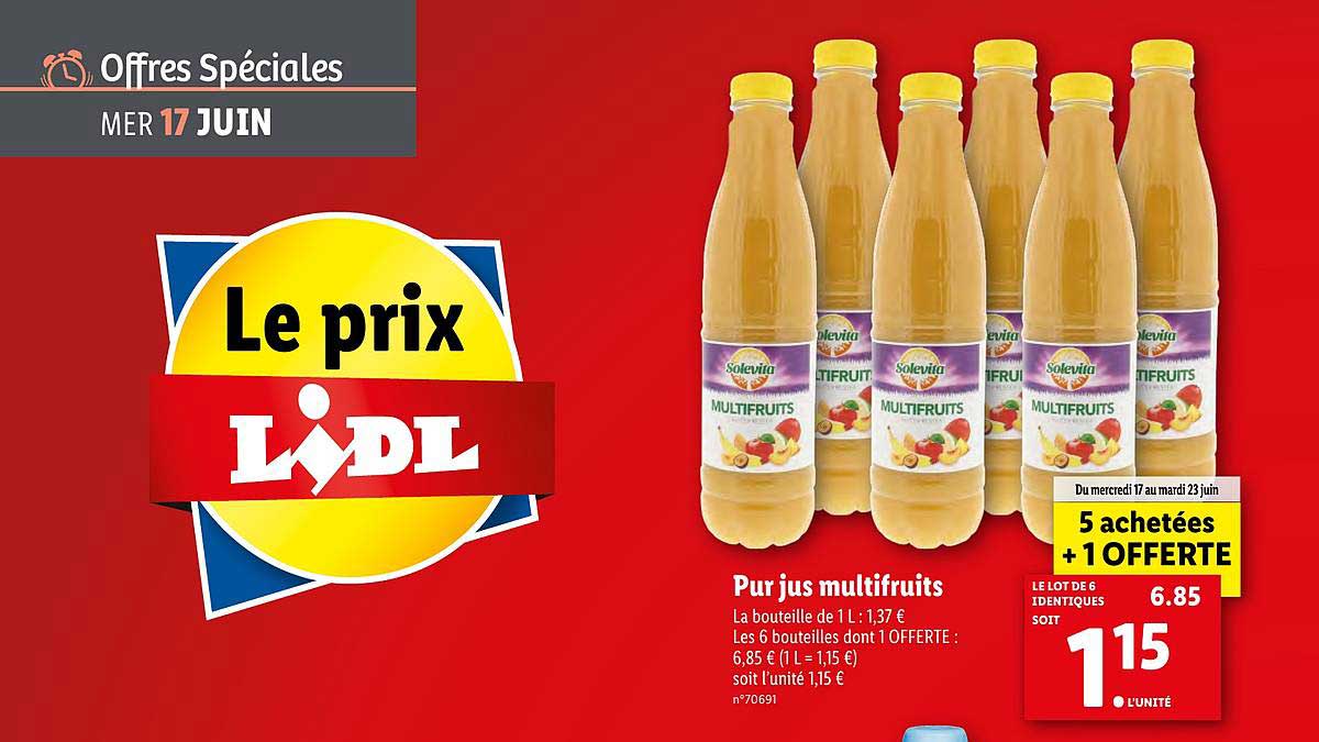 pur jus multifruits 5 achetées + 1 offerte