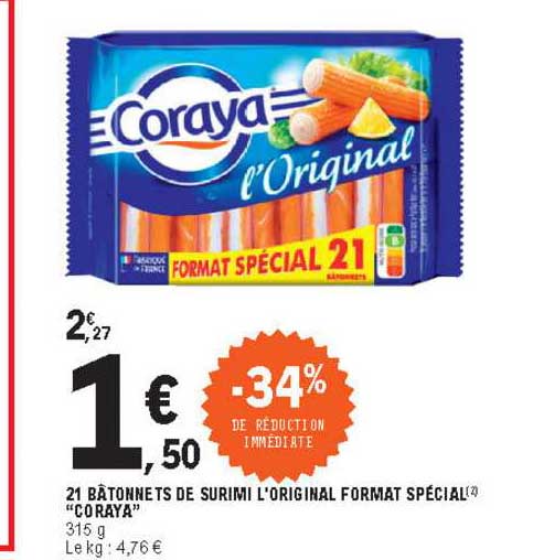21 bâtonnets de surimi l'original format fpécial "coraya"