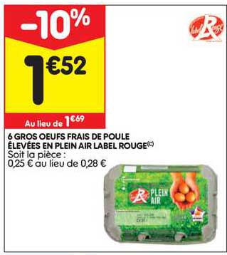 6 gros oeufs frais de poule élevées en plein air label rouge