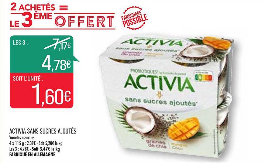 activia san sucres ajoutés