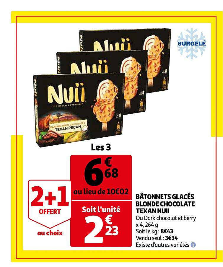 Bâtonnets Glacés Blonde Chocolate Texan Nuii 2+1 Offert Au Choix
