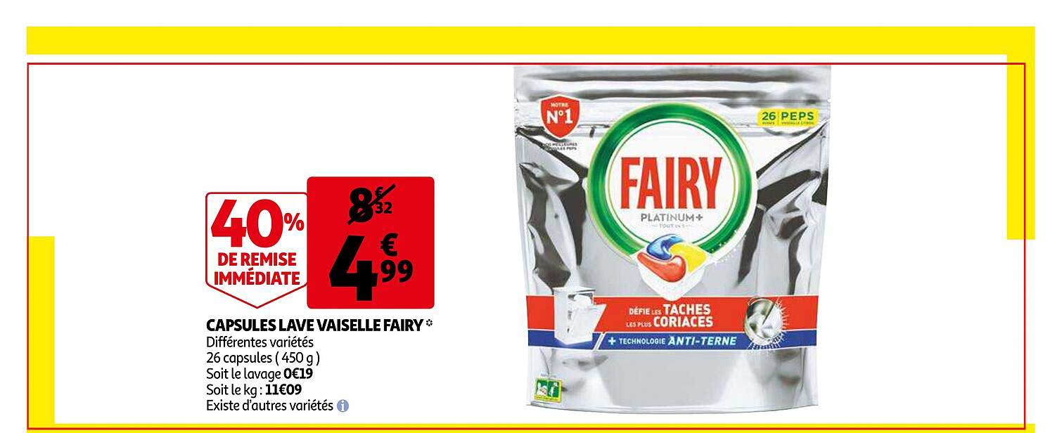 capsules lave vaisselle fairy 40% de remise immédiate