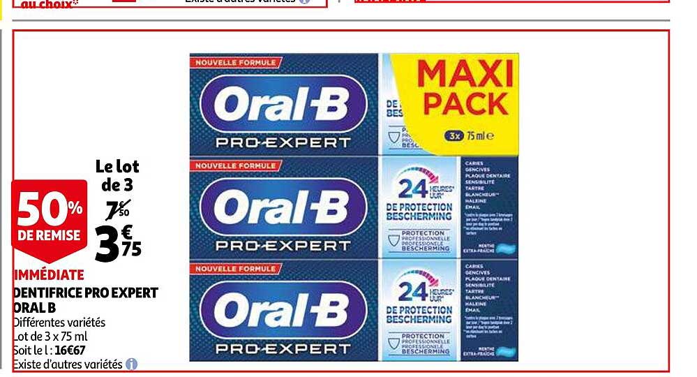 dentifrice pro expert oral b 50% de remise immédiate