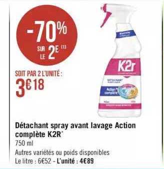 détachant spray avant lavage action complète k2r