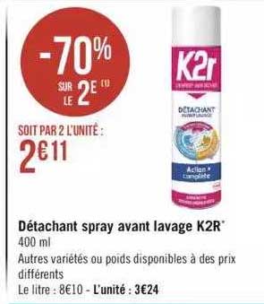 détachant spray avant lavage k2r