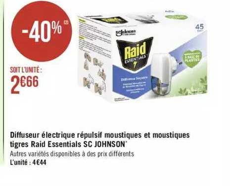 diffuseur électrique répulsif moustiques et moustiques tigres raid essentials sc johnson