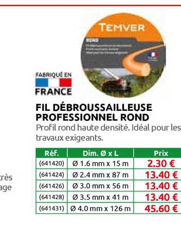 fil débrouissailleuse professionnel rond temver