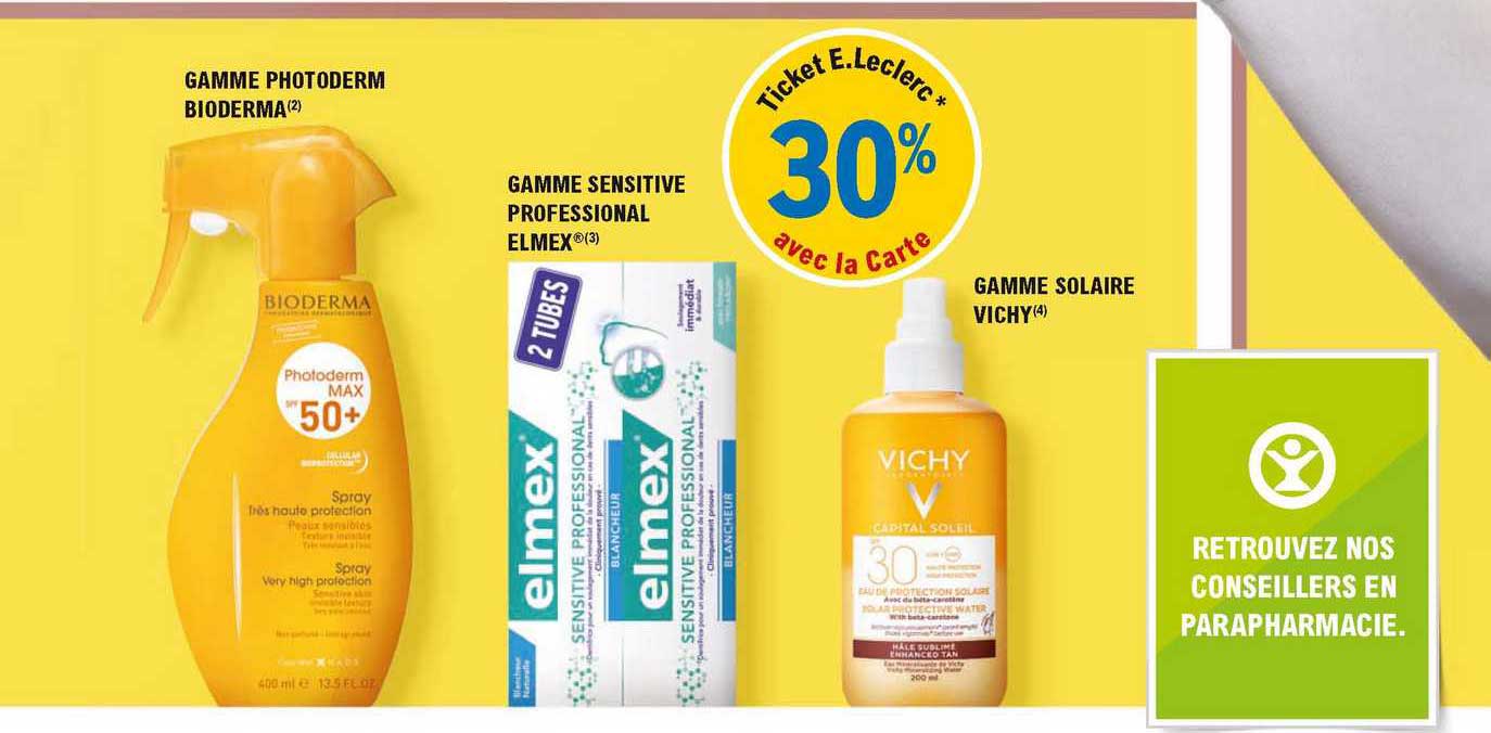 Gamme Photoderm Bioderma, Gamme Sensitive Proffesional Elmex, Gamme Solaire Vichy