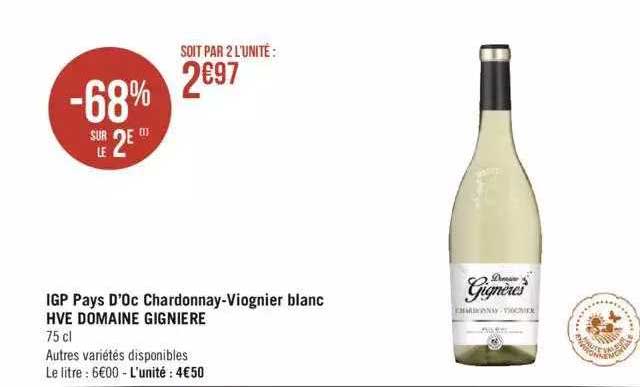 igp pays d'oc chardonnay-viognier blanc hve domaine gignière