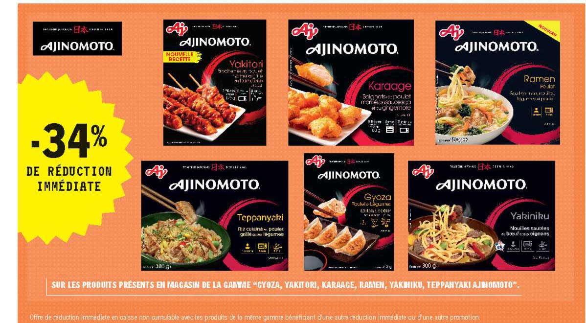 la gamme "gyoza, yakit ori, karaage, ramen, yakiniku, teppanyaki ajinomoto"