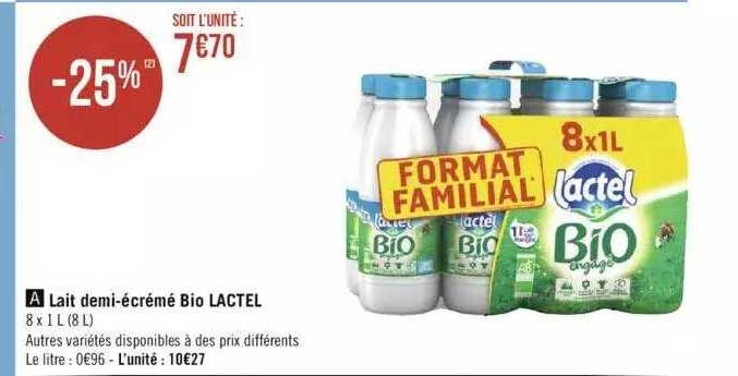 lait demi-écrémé bio lactel