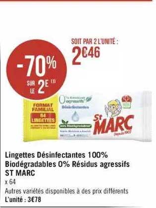 lingettes désinfectantes 100% biodégradables 0% résidus agressifs st marc