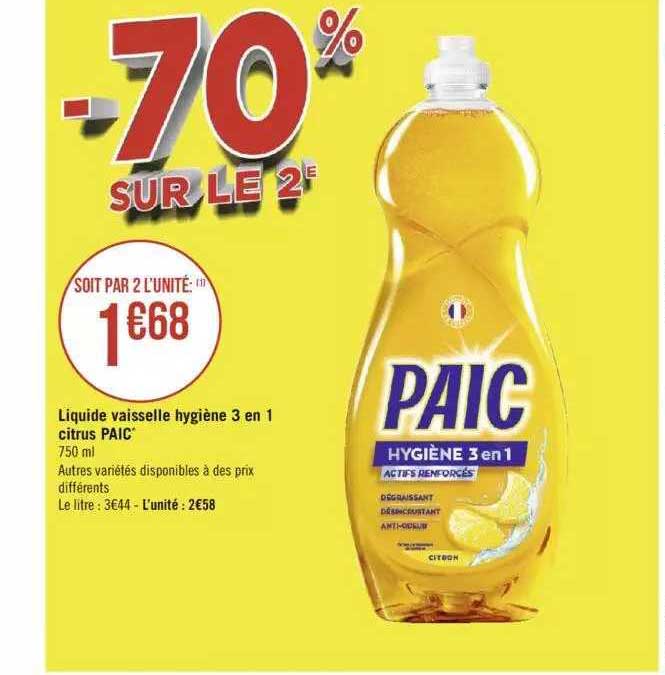 liquide vaisselle hygiène 3 en 1 citrus paic