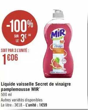 Liquide Vaisselle Secret De Vinaigre Pamplemousse Mir