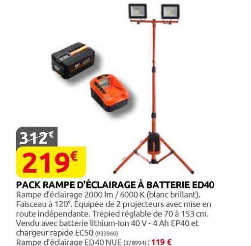 pack rampe d'éclairage à batterie ed40