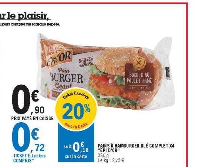 pains à hamburger blé complet x4 "épi d'or"