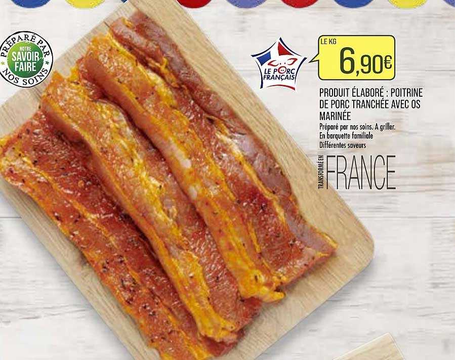 produit élaboré poitrine de potc tranchée avec os marinée
