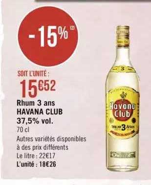 rhum 3 ans havana club 37,5% vol.