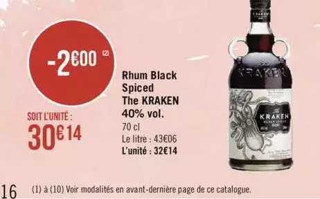 rhum black spiced the kraken 40% vol.