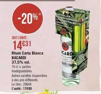 rhum carta blanca bacardi 37,5% vol.