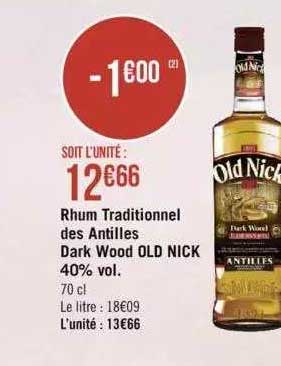 rhum traditionnel des antilles dark wood old nick 40% vol.