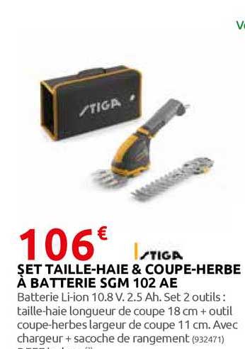 set taille-haie & coupe-herbe à batterie sgm 102 ae stiga