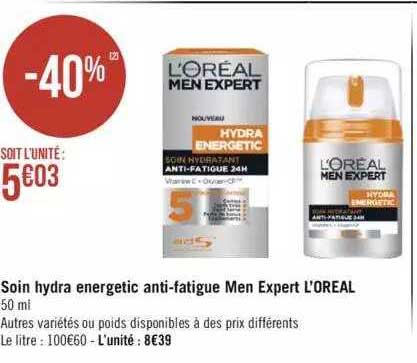 soin hydra énergetic anti-fatique men expert l'oréal