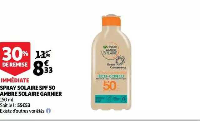 spray solaire spf 50 ambre solaire garnier