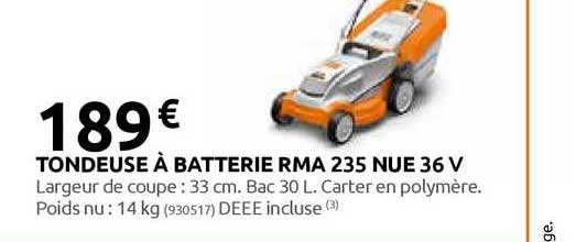 tondeuse à batterie rma 235 nue 36 v