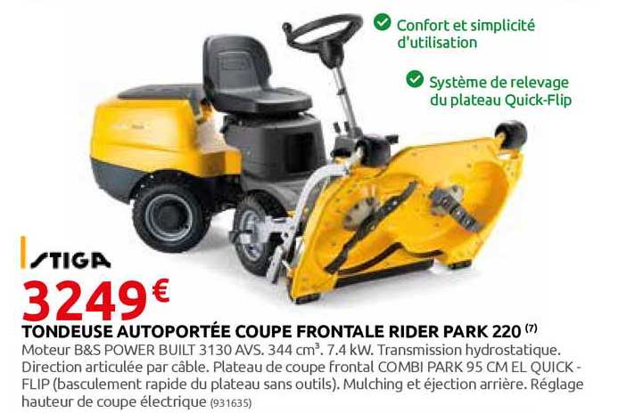 tondeuse autoportée coupe frontale rider park 220 stiga