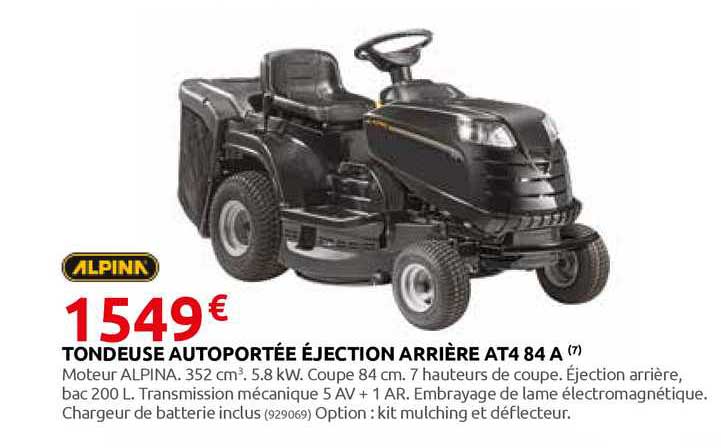 tondeuse autoportée éjection arrière at4 84 a alpina