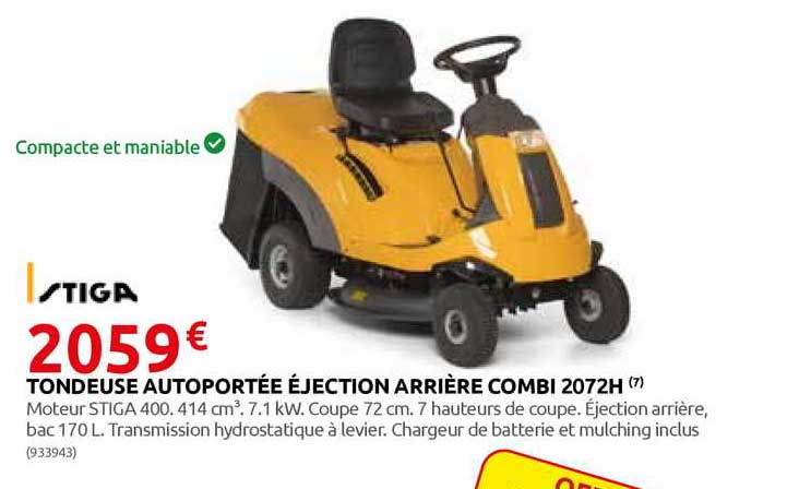 tondeuse autoportée éjection arrière combi 2072h stiga