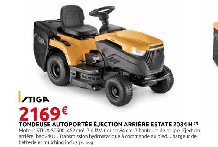 tondeuse autoportée éjection arrière estate 2084 h stiga