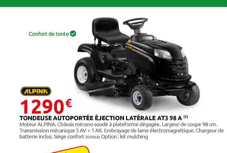 tondeuse autoportée éjection latérale at3 98 a alpina