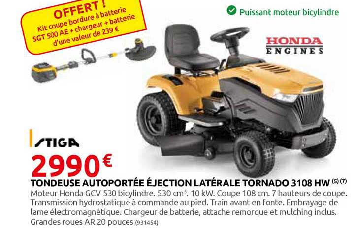 tondeuse autoportée éjection latérale tornado 3108 hw stiga