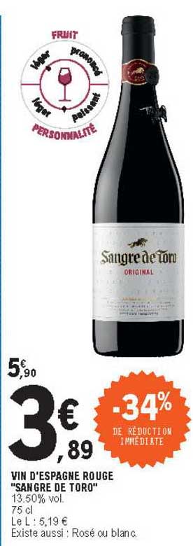 vin d'espagne rouge "sangre de toro"