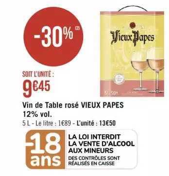 vin de table rosé vieux papes 12% vol.