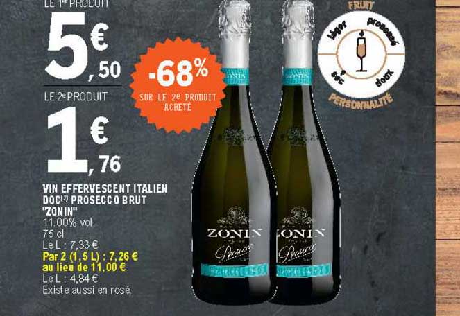 Vin Effervescent Italien Doc Prosecco Brut "zonin"