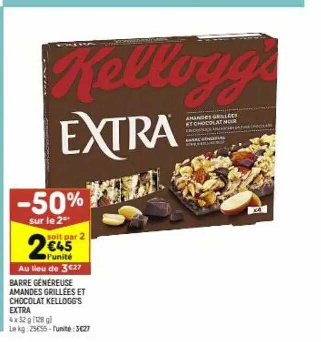 barre généreuse amandes grillées et chocolat kellogg's extra