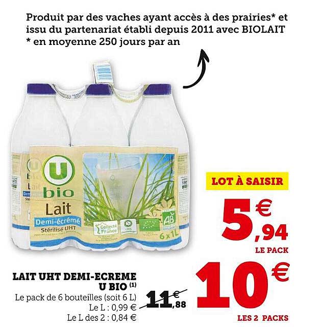 lait uht demi-écrémé u bio