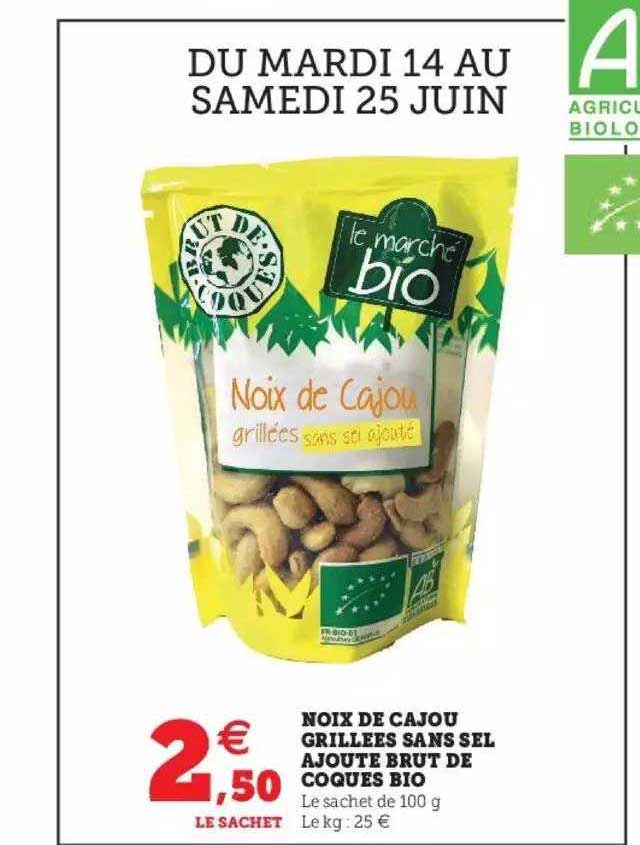 noix de cajou grillées sans sel ajouté brut de coques bio