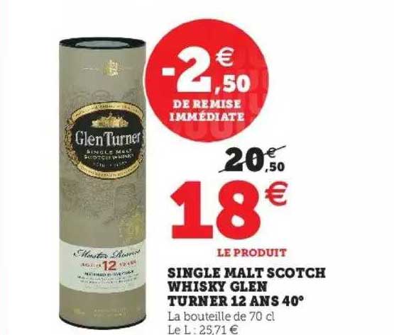 single malt scotch whisky glen turner 12 ans 40°