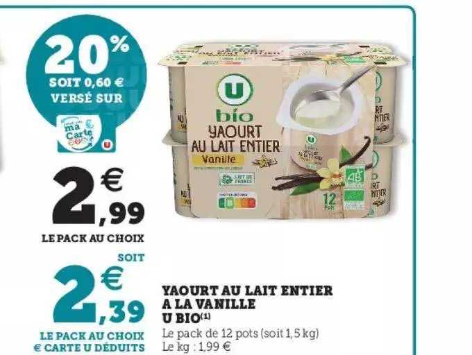 Yaourt Au Lait Entier à La Vanille U Bio