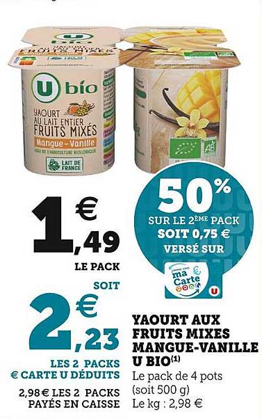Yaourt Aux Fruits Mixes Mangue-vanille U Bio