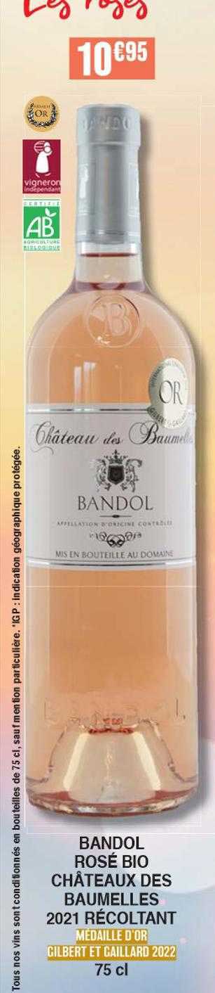 bandol rosé bio châteaux des baumelles 2021 récoltant